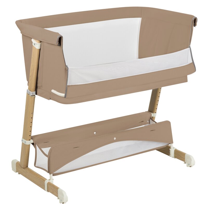 Patut co-sleeper, Lionelo, Thomi Plus, 5 in 1, Multifunctional, Sustine pana la 9 kg ca patut, 15 kg tarc de joaca, 100 kg canapea, Inaltime reglabila in 7 pozitii, De la nastere pana la 4 ani, Cu 2 saltele din spuma T25, 94x70x77-93,5 cm, Maro