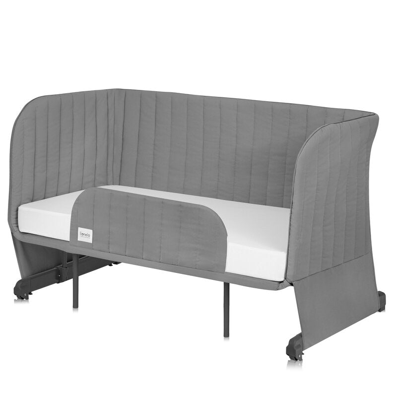 Patut co-sleeper, Lionelo, Thomi Plus, 5 in 1, Multifunctional, Sustine pana la 9 kg ca patut, 15 kg tarc de joaca, 100 kg canapea, Inaltime reglabila in 7 pozitii, De la nastere pana la 4 ani, Cu 2 saltele din spuma T25, 94x70x77-93,5 cm, Gri