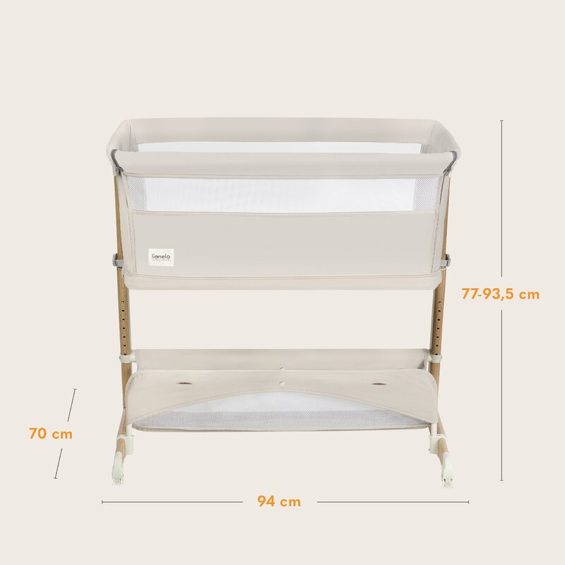Patut co-sleeper, Lionelo, Thomi Plus, 5 in 1, Multifunctional, Sustine pana la 9 kg ca patut, 15 kg tarc de joaca, 100 kg canapea, Inaltime reglabila in 7 pozitii, De la nastere pana la 4 ani, Cu 2 saltele din spuma T25, 94x70x77-93,5 cm, Bej