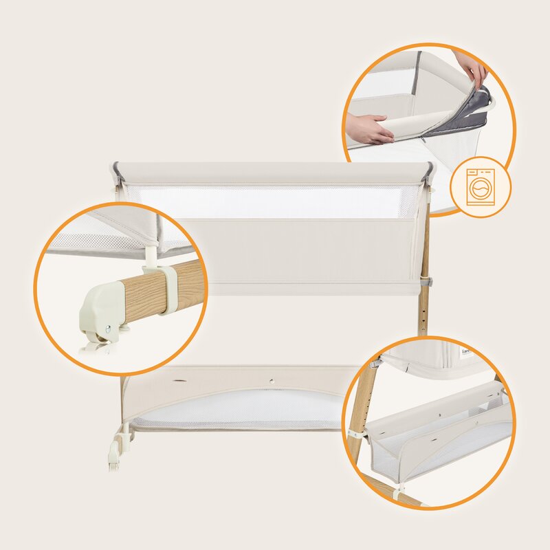 Patut co-sleeper, Lionelo, Thomi Plus, 5 in 1, Multifunctional, Sustine pana la 9 kg ca patut, 15 kg tarc de joaca, 100 kg canapea, Inaltime reglabila in 7 pozitii, De la nastere pana la 4 ani, Cu 2 saltele din spuma T25, 94x70x77-93,5 cm, Bej - gogobaby.ro