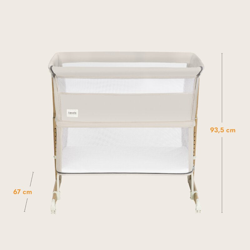 Patut co-sleeper, Lionelo, Thomi Plus, 5 in 1, Multifunctional, Sustine pana la 9 kg ca patut, 15 kg tarc de joaca, 100 kg canapea, Inaltime reglabila in 7 pozitii, De la nastere pana la 4 ani, Cu 2 saltele din spuma T25, 94x70x77-93,5 cm, Bej