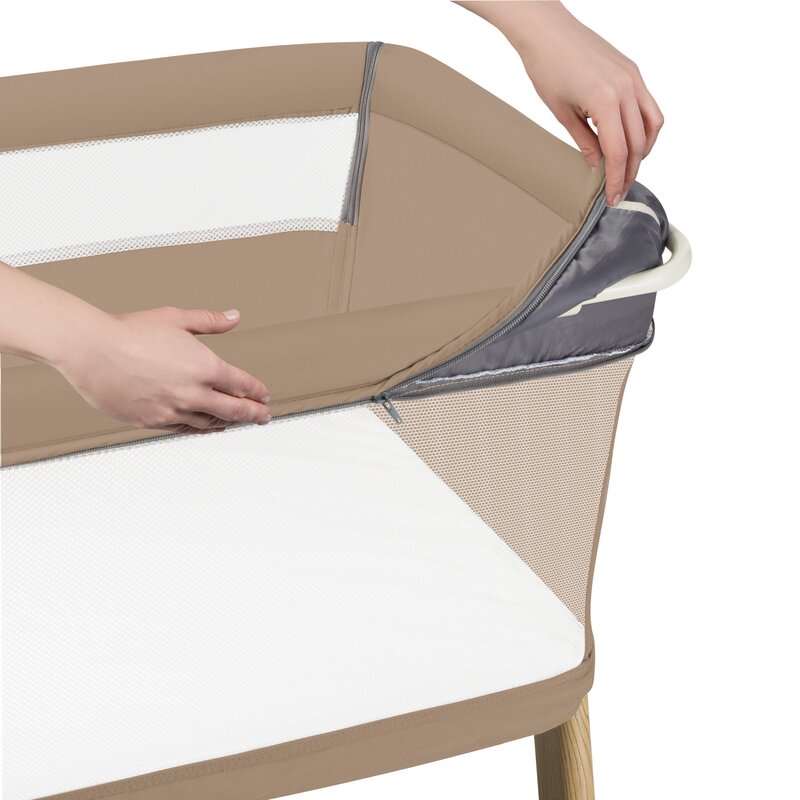 Patut co-sleeper, Lionelo, Thomi Plus, 5 in 1, Multifunctional, Sustine pana la 9 kg ca patut, 15 kg tarc de joaca, 100 kg canapea, Inaltime reglabila in 7 pozitii, De la nastere pana la 4 ani, Cu 2 saltele din spuma T25, 94x70x77-93,5 cm, Maro