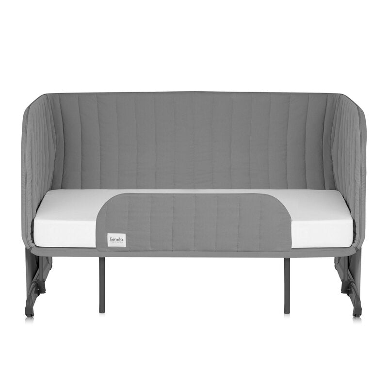 Patut co-sleeper, Lionelo, Thomi Plus, 5 in 1, Multifunctional, Sustine pana la 9 kg ca patut, 15 kg tarc de joaca, 100 kg canapea, Inaltime reglabila in 7 pozitii, De la nastere pana la 4 ani, Cu 2 saltele din spuma T25, 94x70x77-93,5 cm, Gri