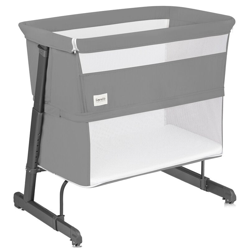 Patut co-sleeper, Lionelo, Thomi Plus, 5 in 1, Multifunctional, Sustine pana la 9 kg ca patut, 15 kg tarc de joaca, 100 kg canapea, Inaltime reglabila in 7 pozitii, De la nastere pana la 4 ani, Cu 2 saltele din spuma T25, 94x70x77-93,5 cm, Gri