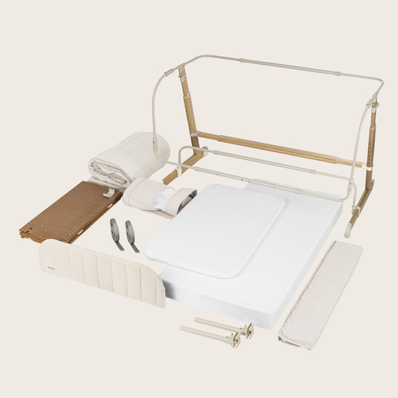 Patut co-sleeper, Lionelo, Thomi Plus, 5 in 1, Multifunctional, Sustine pana la 9 kg ca patut, 15 kg tarc de joaca, 100 kg canapea, Inaltime reglabila in 7 pozitii, De la nastere pana la 4 ani, Cu 2 saltele din spuma T25, 94x70x77-93,5 cm, Bej - gogobaby.ro