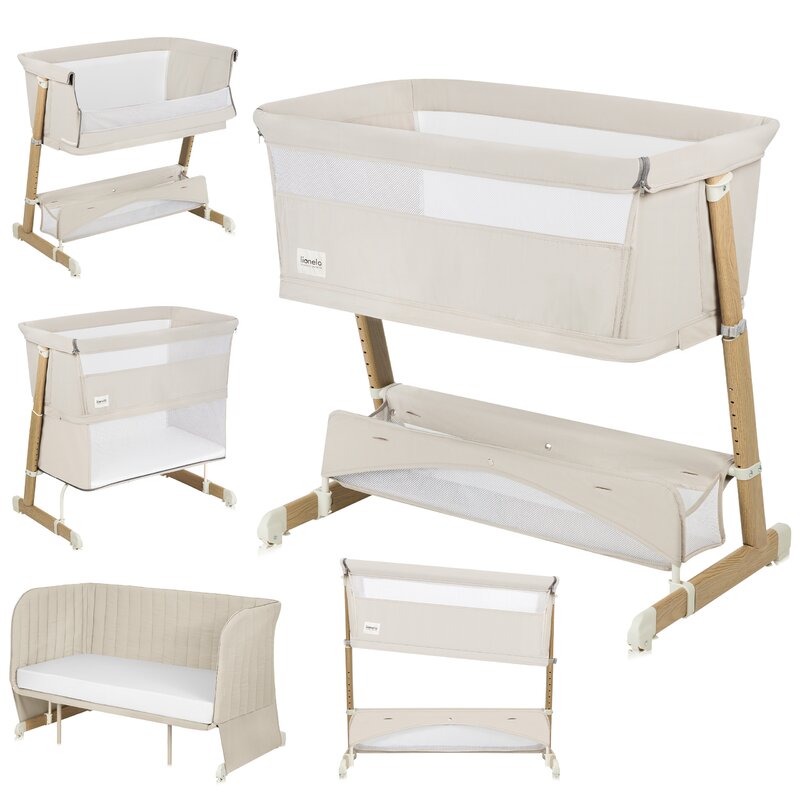 Patut co-sleeper, Lionelo, Thomi Plus, 5 in 1, Multifunctional, Sustine pana la 9 kg ca patut, 15 kg tarc de joaca, 100 kg canapea, Inaltime reglabila in 7 pozitii, De la nastere pana la 4 ani, Cu 2 saltele din spuma T25, 94x70x77-93,5 cm, Bej - gogobaby.ro