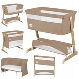 Patut co-sleeper, Lionelo, Thomi Plus, 5 in 1, Multifunctional, Sustine pana la 9 kg ca patut, 15 kg tarc de joaca, 100 kg canapea, Inaltime reglabila in 7 pozitii, De la nastere pana la 4 ani, Cu 2 saltele din spuma T25, 94x70x77-93,5 cm, Maro
