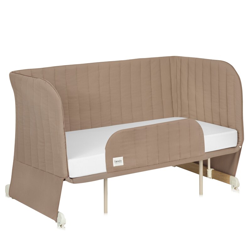 Patut co-sleeper, Lionelo, Thomi Plus, 5 in 1, Multifunctional, Sustine pana la 9 kg ca patut, 15 kg tarc de joaca, 100 kg canapea, Inaltime reglabila in 7 pozitii, De la nastere pana la 4 ani, Cu 2 saltele din spuma T25, 94x70x77-93,5 cm, Maro