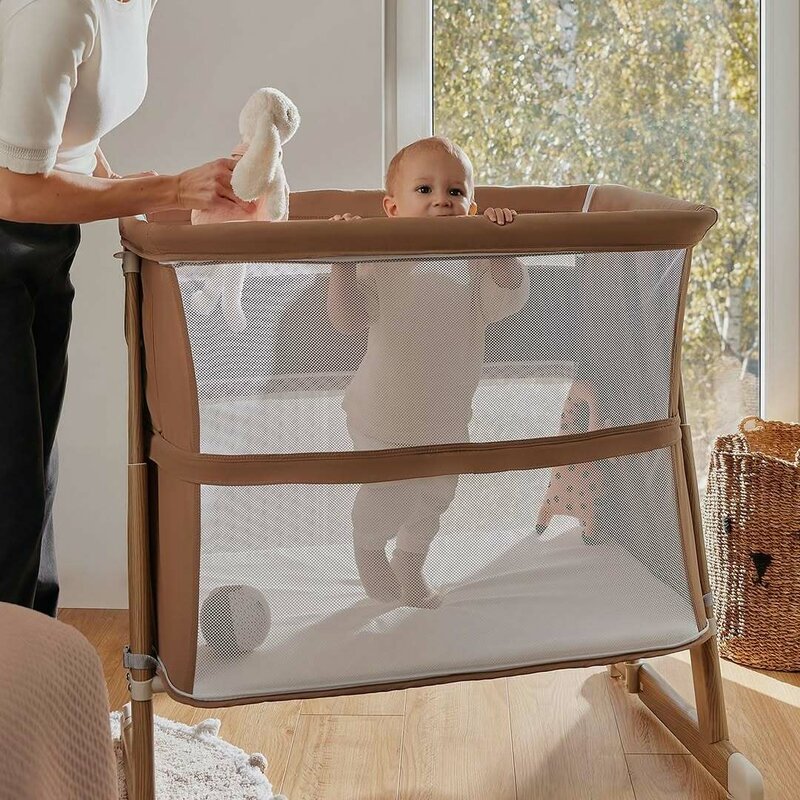 Patut co-sleeper, Lionelo, Thomi Plus, 5 in 1, Multifunctional, Sustine pana la 9 kg ca patut, 15 kg tarc de joaca, 100 kg canapea, Inaltime reglabila in 7 pozitii, De la nastere pana la 4 ani, Cu 2 saltele din spuma T25, 94x70x77-93,5 cm, Bej - gogobaby.ro