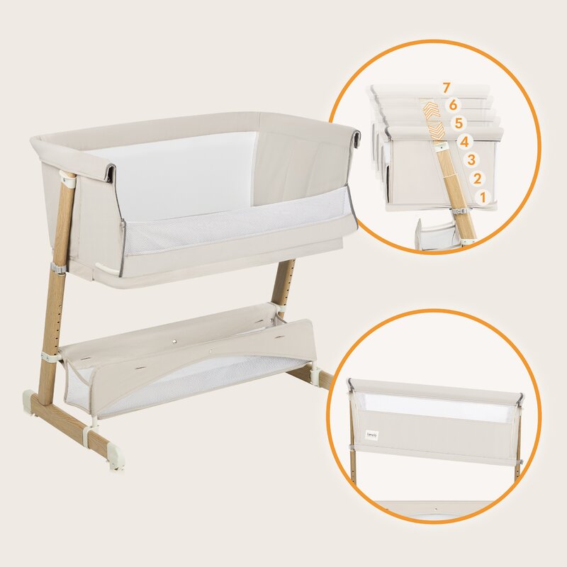 Patut co-sleeper, Lionelo, Thomi Plus, 5 in 1, Multifunctional, Sustine pana la 9 kg ca patut, 15 kg tarc de joaca, 100 kg canapea, Inaltime reglabila in 7 pozitii, De la nastere pana la 4 ani, Cu 2 saltele din spuma T25, 94x70x77-93,5 cm, Bej