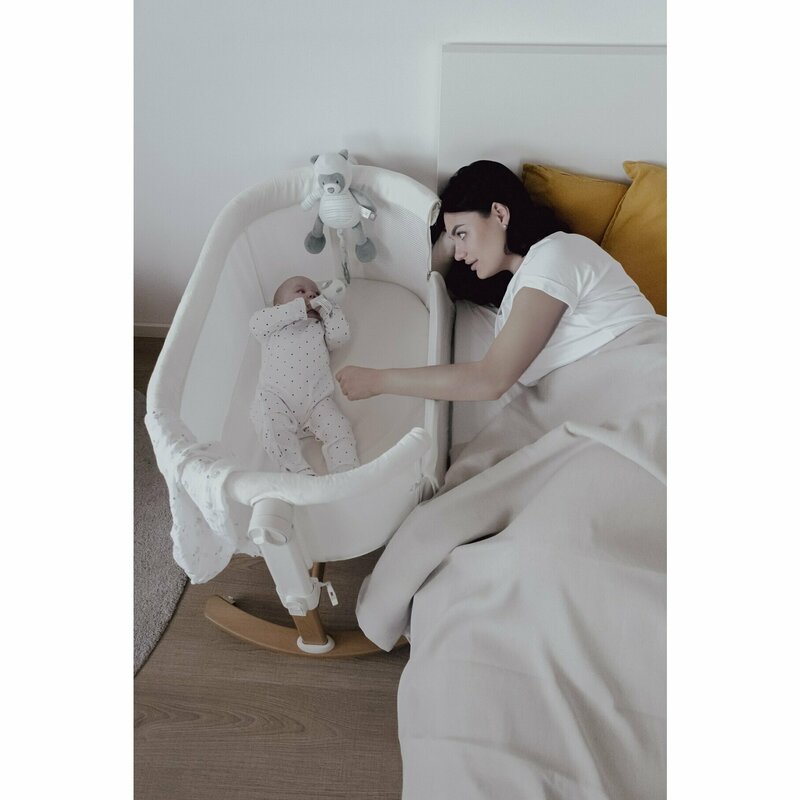 Patut co-sleeper, Petite&Mars, Glory, 2 in 1, Cu leganare, Cu ajustare pe inaltime in 5 pozitii, Cu saltea, Pliabil, Geanta de transport inclusa,0 luni+, Greutate suportata: 9 kg, Bej