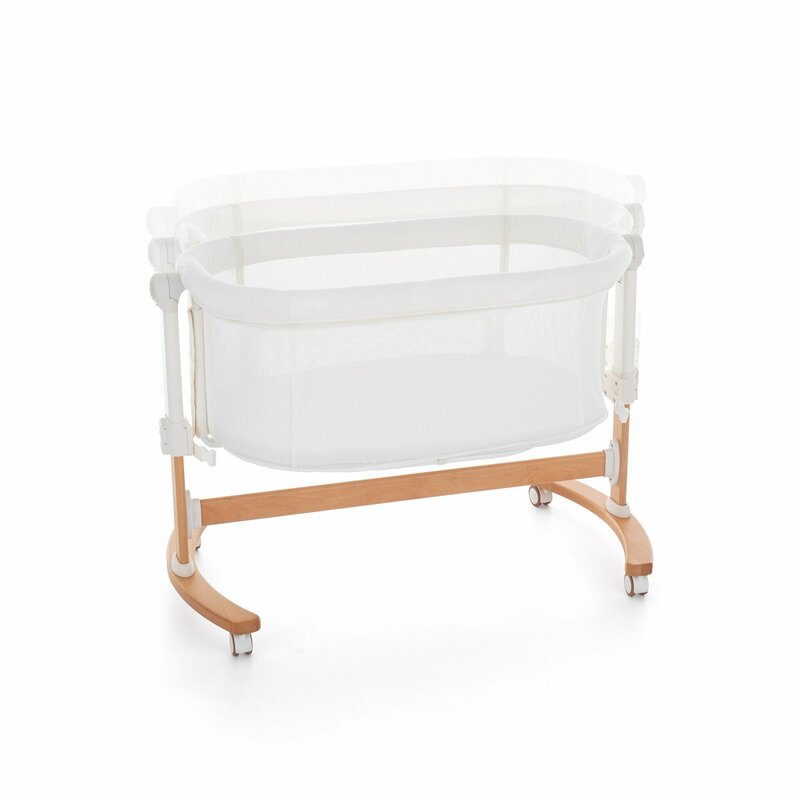 Patut co-sleeper, Petite&Mars, Glory, 2 in 1, Cu leganare, Cu ajustare pe inaltime in 5 pozitii, Cu saltea, Pliabil, Geanta de transport inclusa,0 luni+, Greutate suportata: 9 kg, Bej