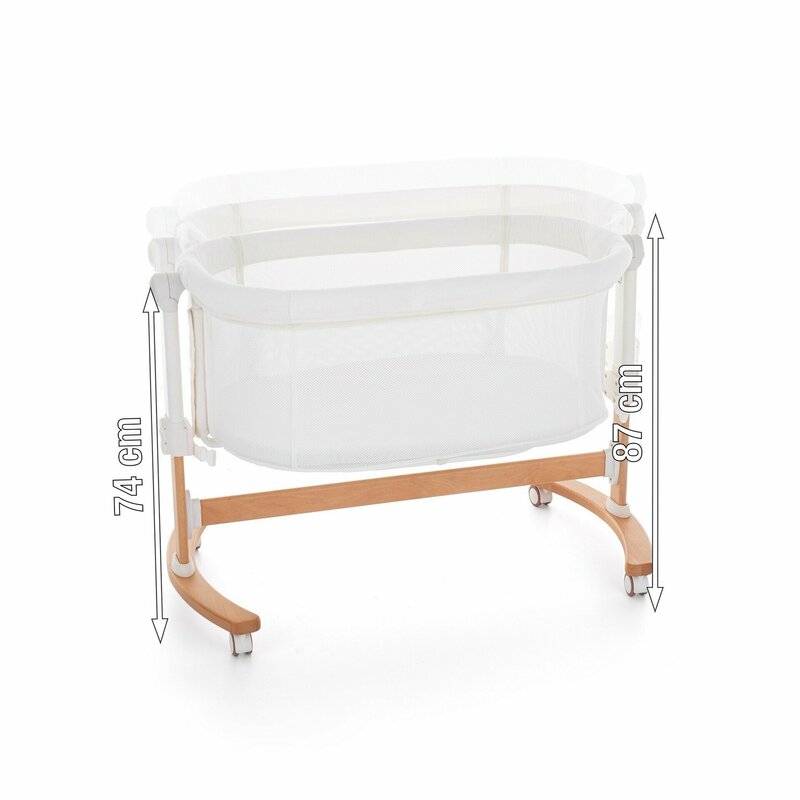 Patut co-sleeper, Petite&Mars, Glory, 2 in 1, Cu leganare, Cu ajustare pe inaltime in 5 pozitii, Cu saltea, Pliabil, Geanta de transport inclusa,0 luni+, Greutate suportata: 9 kg, Bej