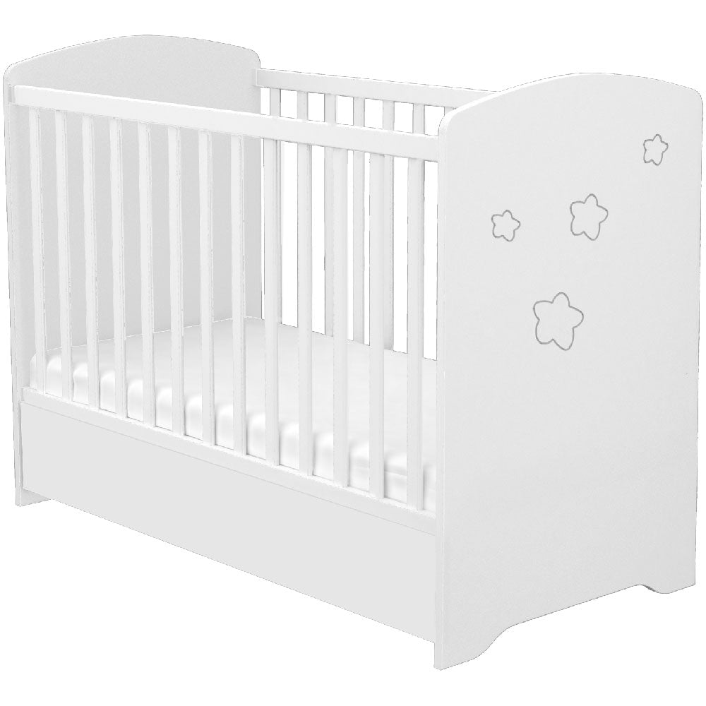 Patut copii din lemn cu sertar Hubners Matei 120x60 cm alb cu stelute - gogobaby.ro