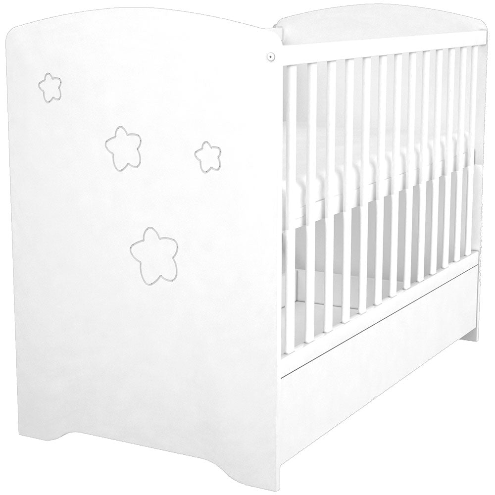 Patut copii din lemn cu sertar Hubners Matei 120x60 cm alb cu stelute - gogobaby.ro