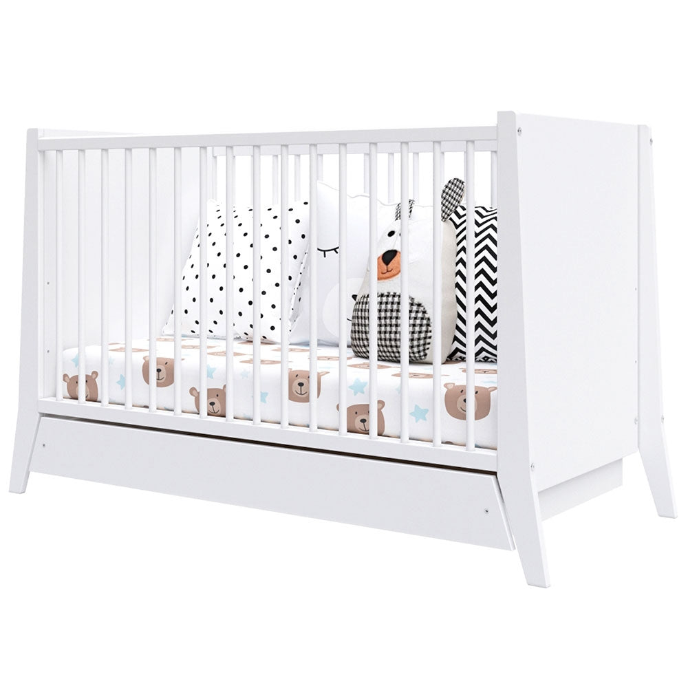 Patut copii din lemn Hubners Cosmo 120x60 cm alb cu sertar - gogobaby.ro