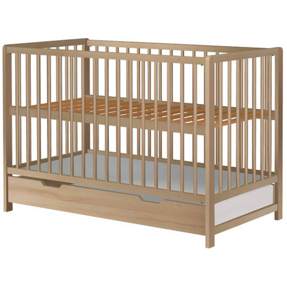 Patut copii din lemn Hubners Dominic 120x60 cm natur cu sertar - gogobaby.ro