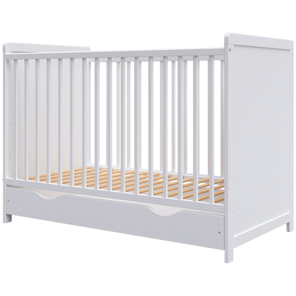 Patut copii din lemn Hubners Paula 120x60 alb cu sertar - gogobaby.ro