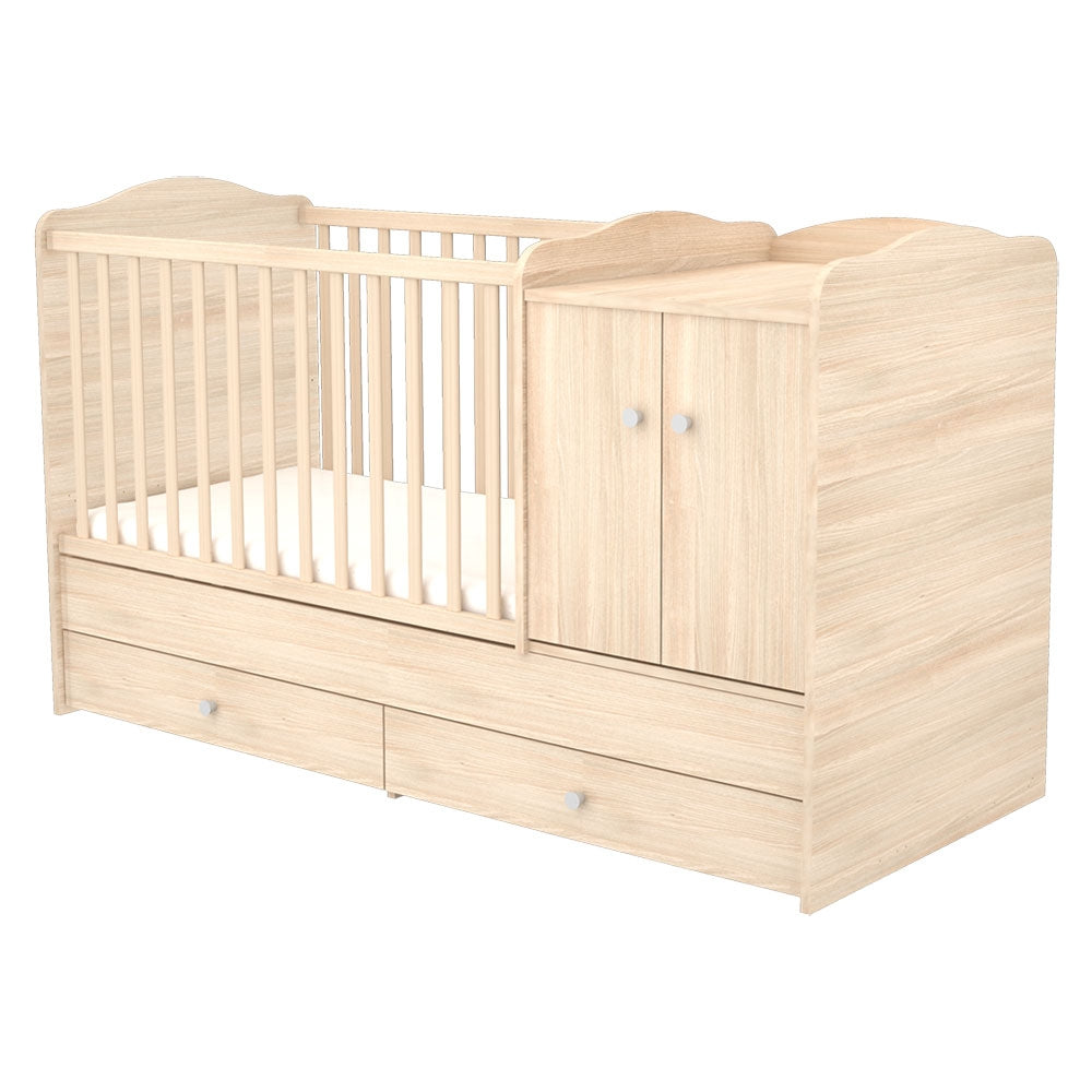 Patut copii transformabil din lemn cu 2 sertare Hubners Eva Maxi Kombi 120x70 cm natur - gogobaby.ro