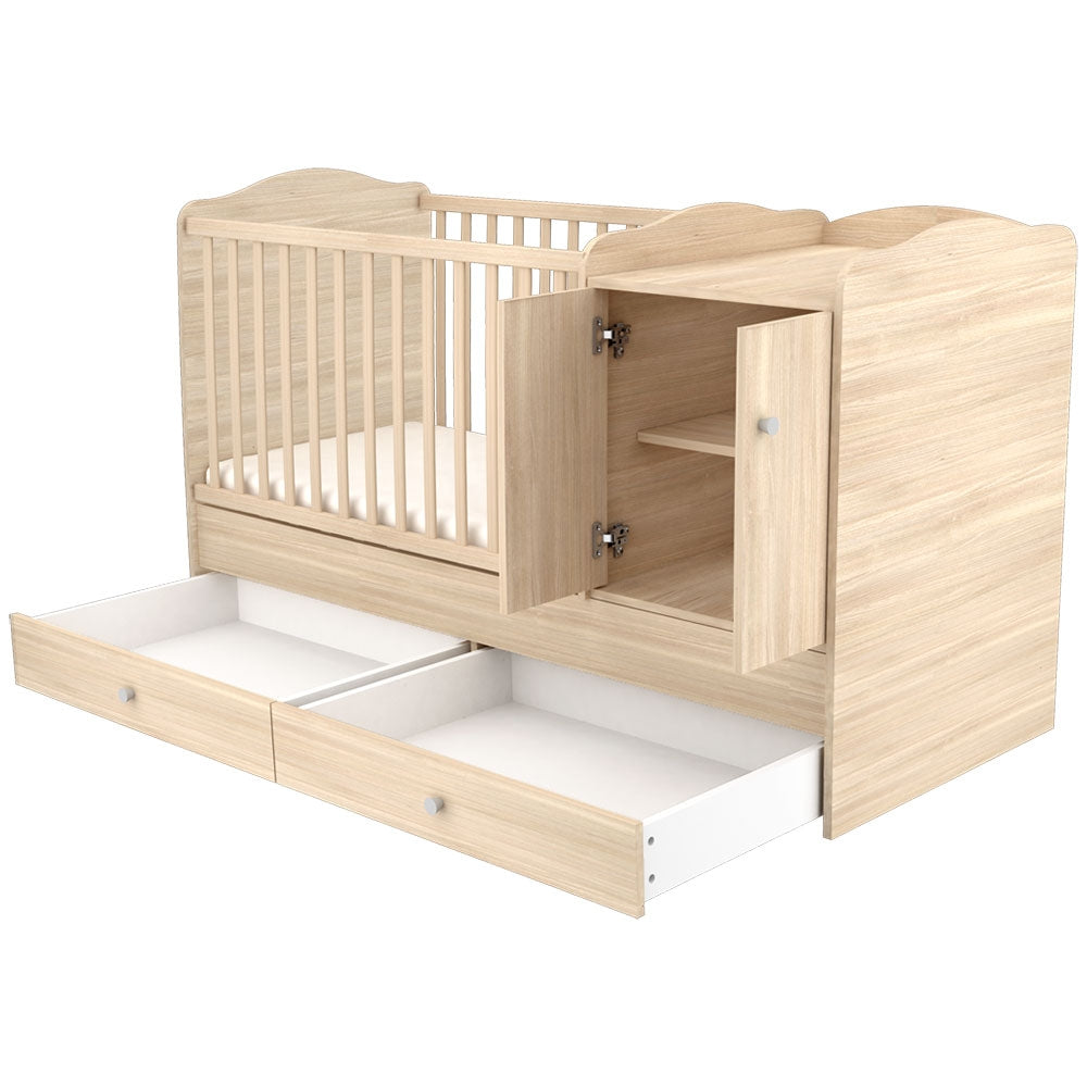 Patut copii transformabil din lemn cu 2 sertare Hubners Eva Maxi Kombi 120x70 cm natur - gogobaby.ro