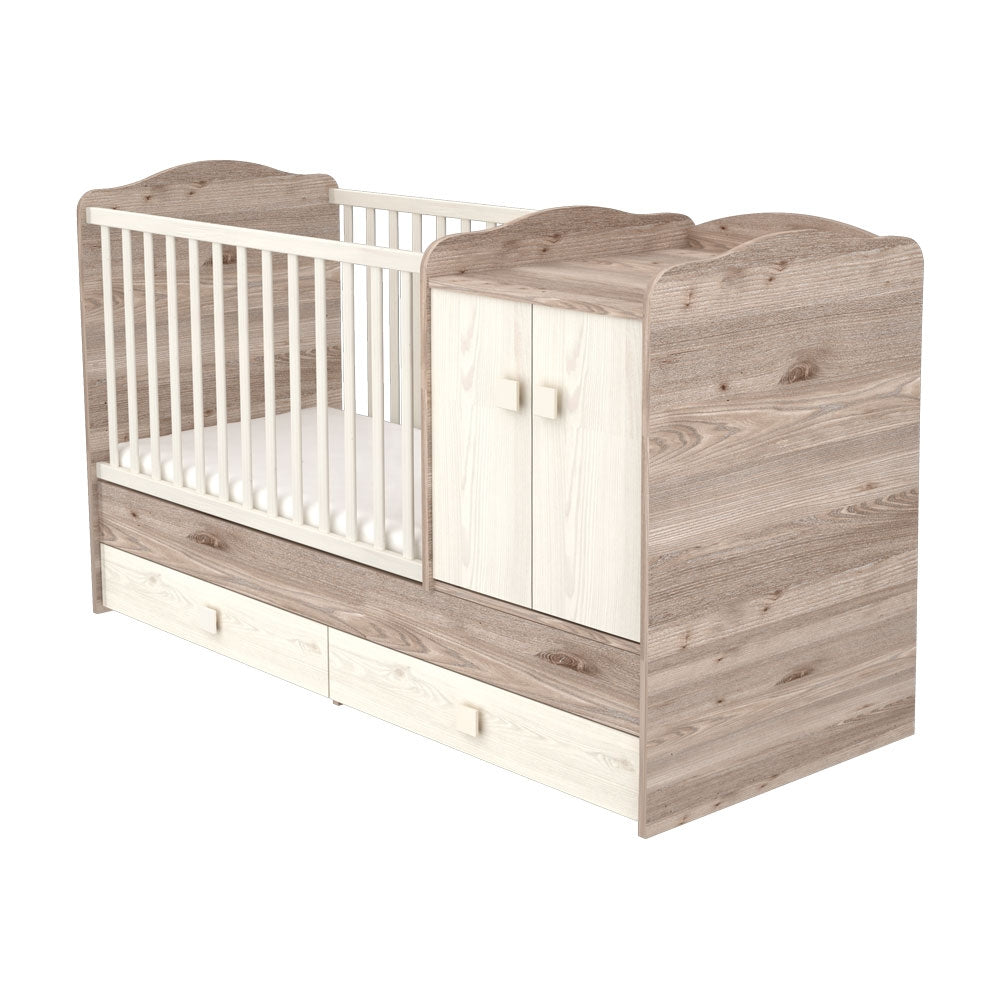 Patut copii transformabil din lemn cu 2 sertare Hubners Sofia Maxi Kombi 120x70 cm crem nisip - gogobaby.ro