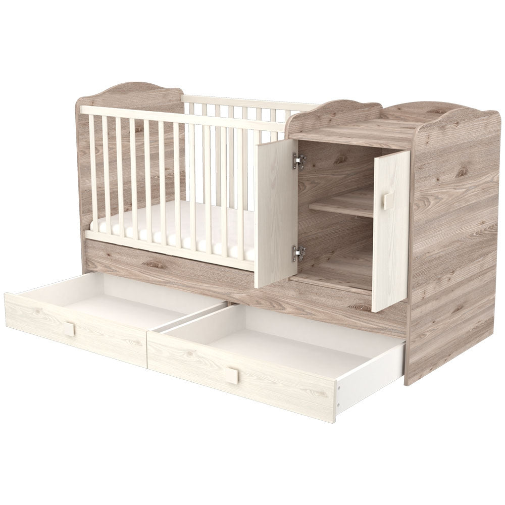Patut copii transformabil din lemn cu 2 sertare Hubners Sofia Maxi Kombi 120x70 cm crem nisip - gogobaby.ro