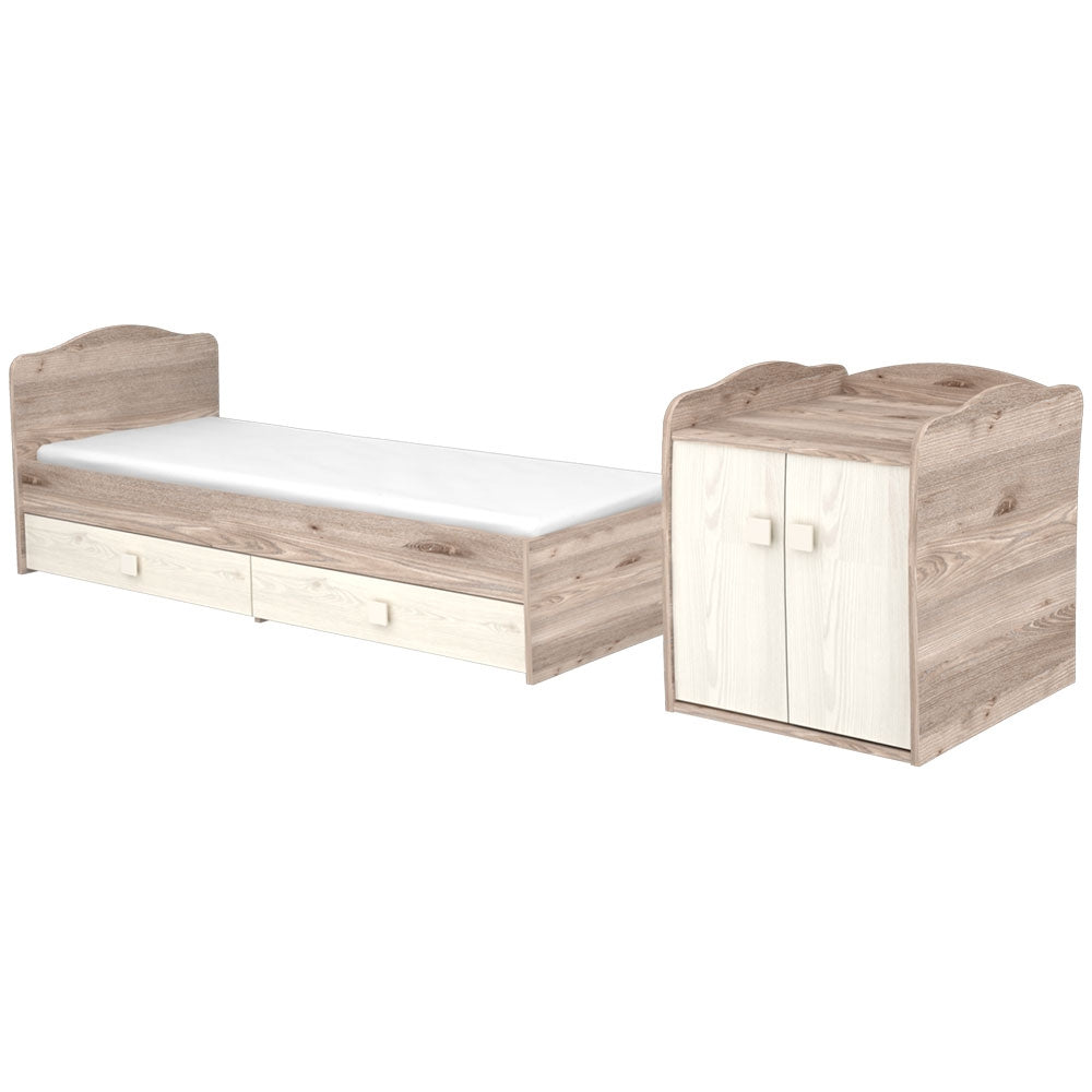 Patut copii transformabil din lemn cu 2 sertare Hubners Sofia Maxi Kombi 120x70 cm crem nisip - gogobaby.ro