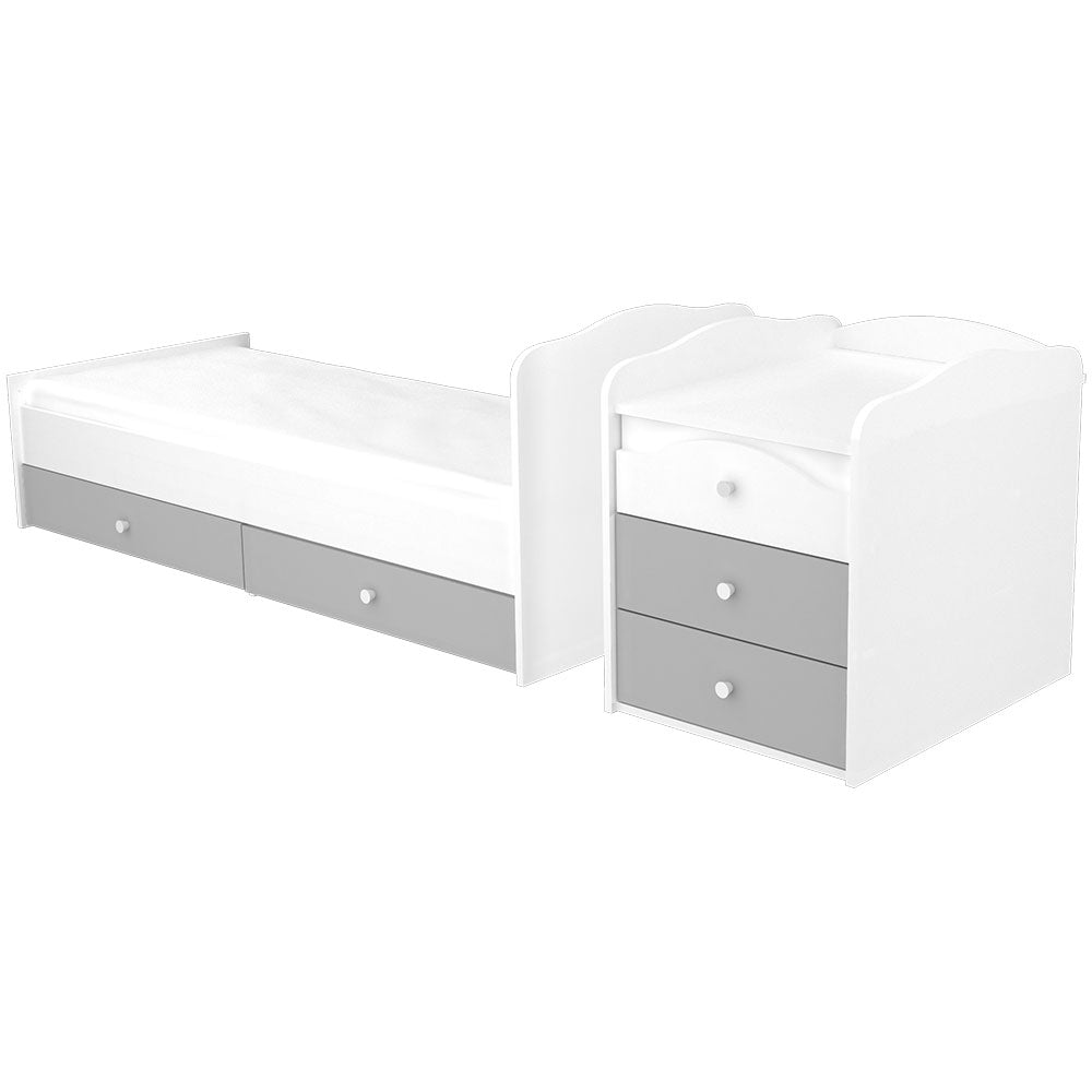 Patut copii transformabil din lemn cu 5 sertare Hubners Patrik Maxi Kombi 120x70 cm alb grafit - gogobaby.ro