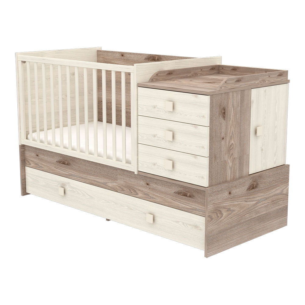 Patut copii transformabil din lemn cu 5 sertare Hubners Sofia Multi Kombi 120x70 cm crem nisip - gogobaby.ro