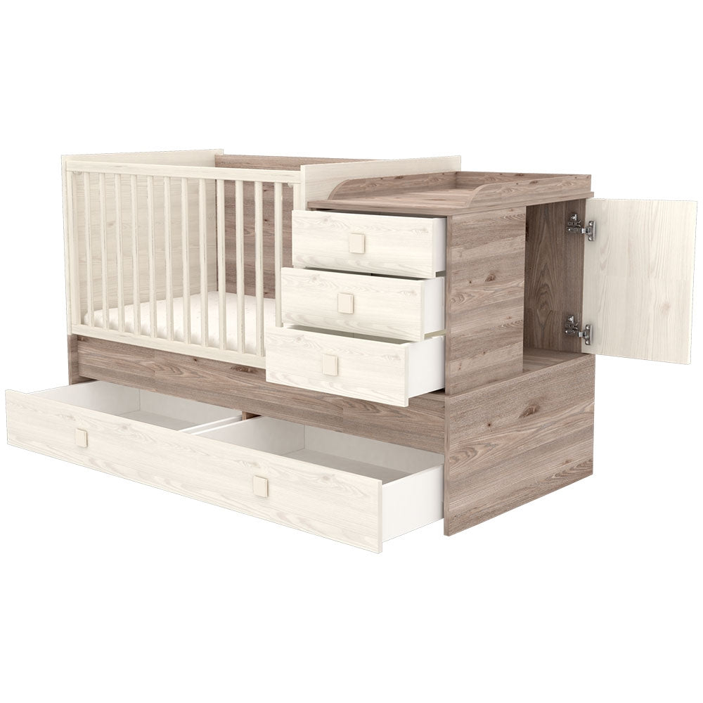Patut copii transformabil din lemn cu 5 sertare Hubners Sofia Multi Kombi 120x70 cm crem nisip - gogobaby.ro
