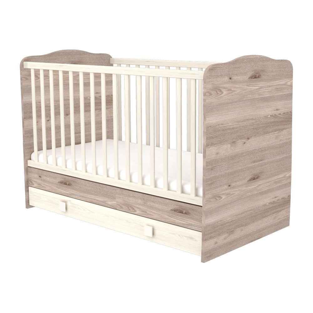Patut copii transformabil din lemn cu sertar Hubners Sofia 140x70 cm crem nisip - gogobaby.ro