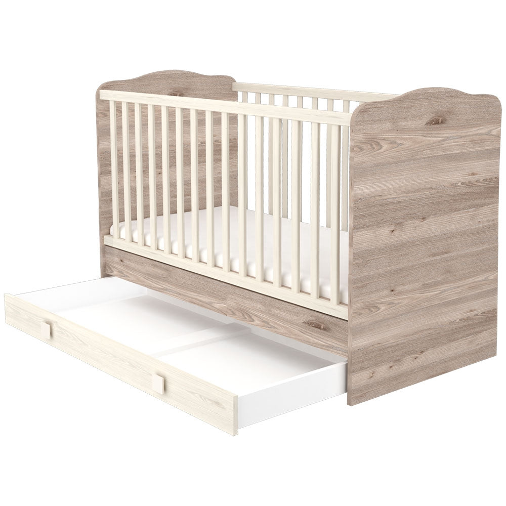 Patut copii transformabil din lemn cu sertar Hubners Sofia 140x70 cm crem nisip - gogobaby.ro