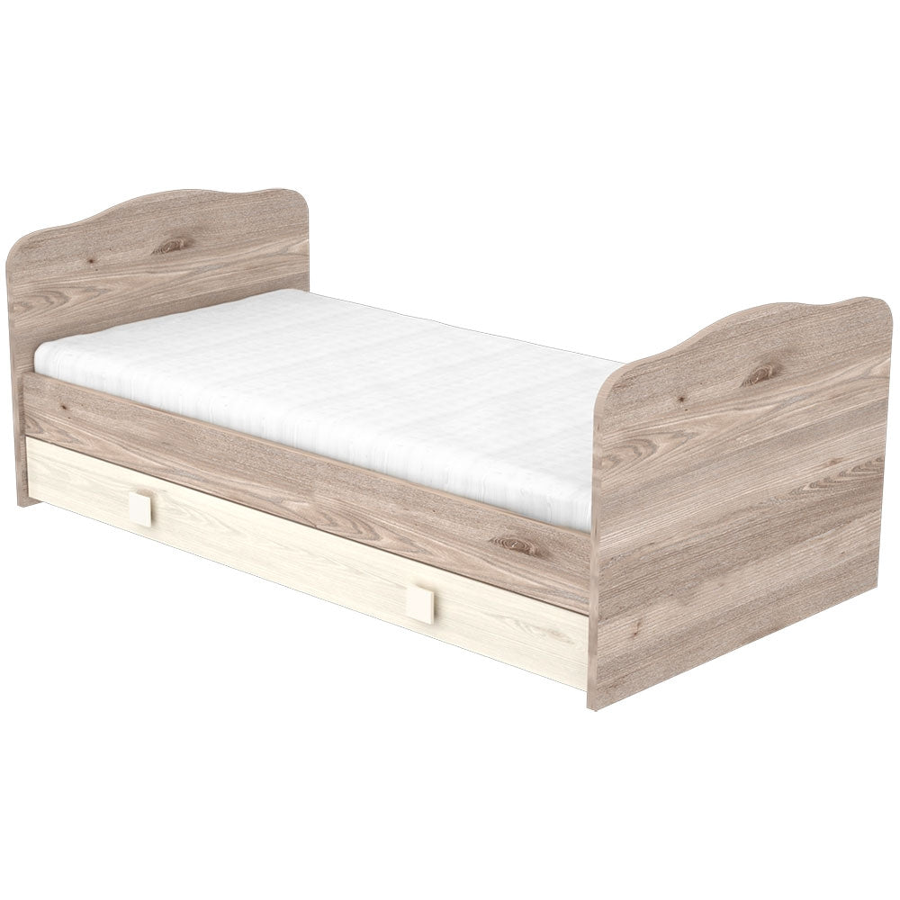 Patut copii transformabil din lemn cu sertar Hubners Sofia 140x70 cm crem nisip - gogobaby.ro