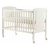 Patut din lemn bebe, 120x60 cm, Cu laterala culisanta, Din pin si mdf, Cu roti, Sina dentitie, Stabil si rezistent, White, FreeON, Mia