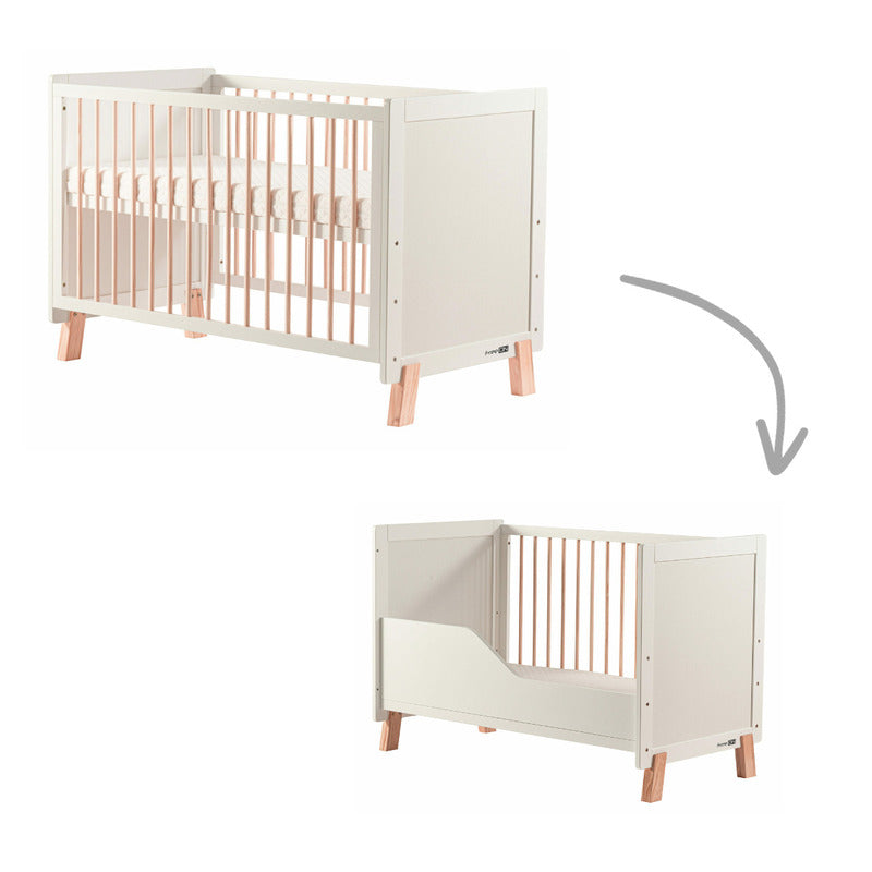 Patut din lemn bebe, 120x60 cm, Transformabil, Cu bariera de siguranta, Din lemn de pin si mdf, Stabil si rezistent, White, FreeON, Ava - gogobaby.ro