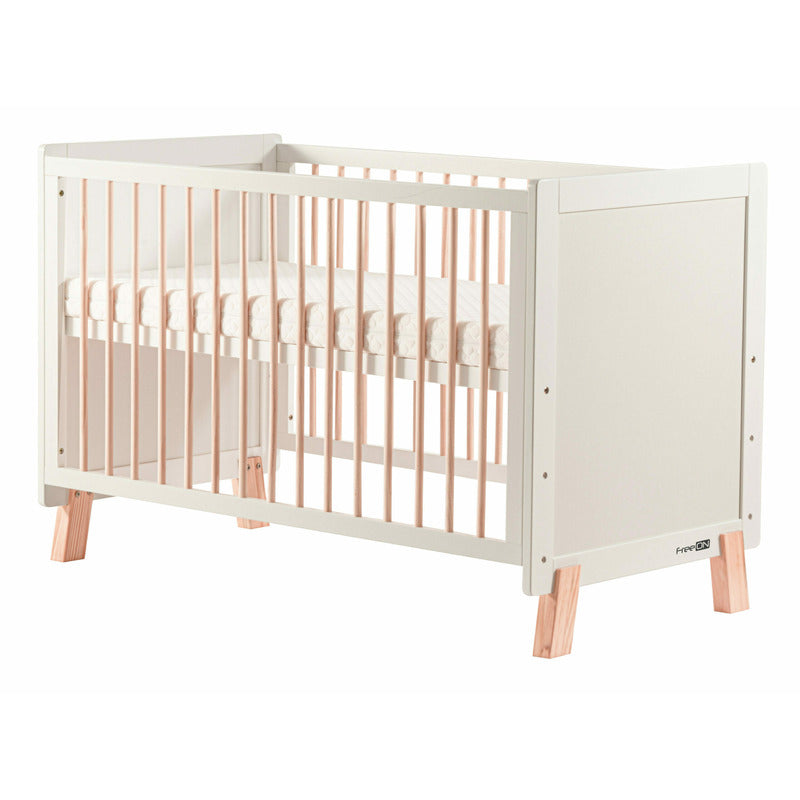 Patut din lemn bebe, 120x60 cm, Transformabil, Cu bariera de siguranta, Din lemn de pin si mdf, Stabil si rezistent, White, FreeON, Ava