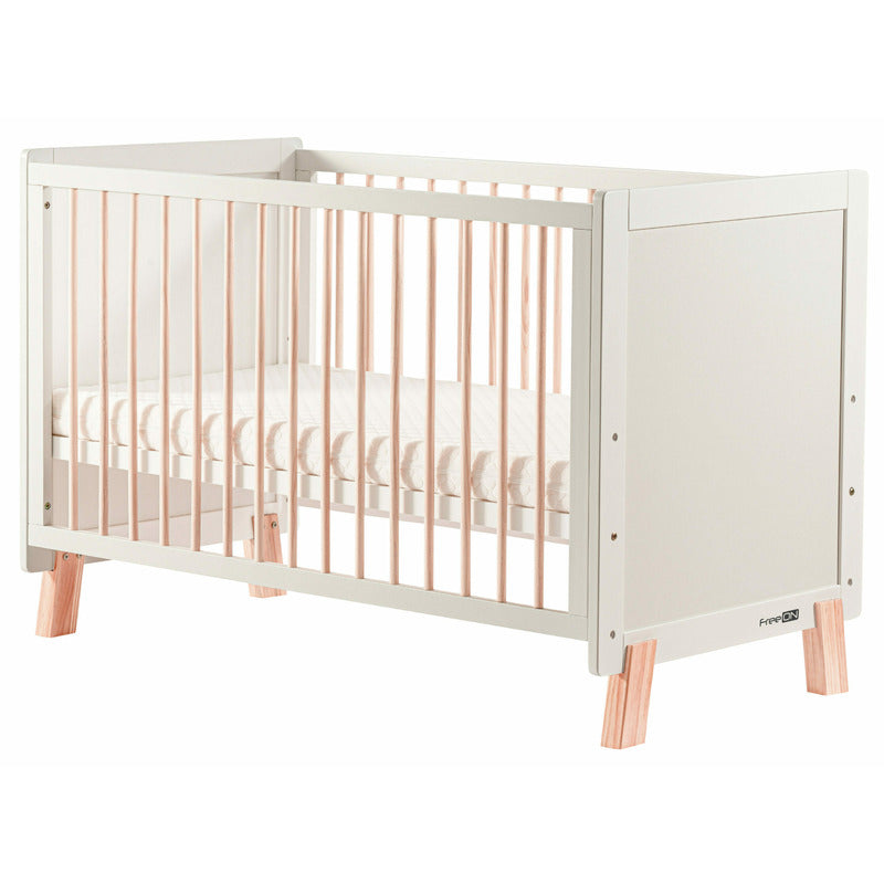 Patut din lemn bebe, 120x60 cm, Transformabil, Cu bariera de siguranta, Din lemn de pin si mdf, Stabil si rezistent, White, FreeON, Ava