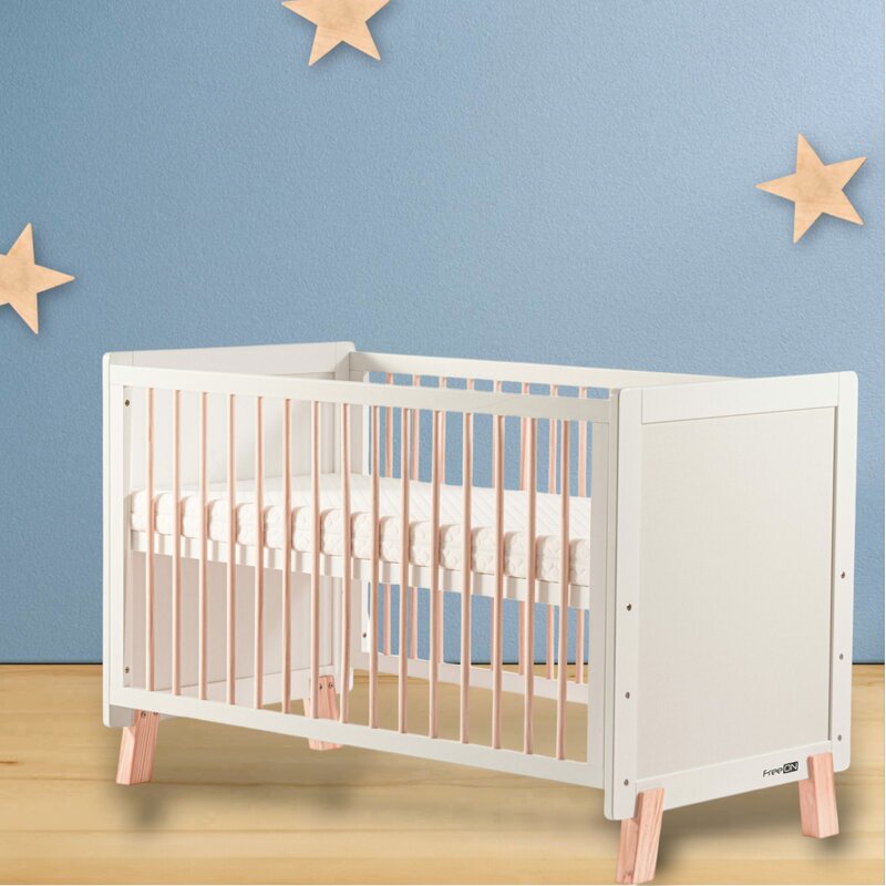 Patut din lemn bebe, 120x60 cm, Transformabil, Cu bariera de siguranta, Din lemn de pin si mdf, Stabil si rezistent, White, FreeON, Ava - gogobaby.ro