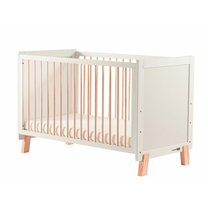 Patut din lemn bebe, 120x60 cm, Transformabil, Cu bariera de siguranta, Din lemn de pin si mdf, Stabil si rezistent, White, FreeON, Ava - gogobaby.ro