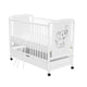 Patut din lemn bebe, 120x60 cm, Cu sertar, Din lemn de pin si mdf, Stabil si rezistent, Inaltime saltea reglabila pe 3 nivele, Laterala cu 3 bete detasabile, EN716-1, EN716-2, Alb, Qmini, Timmi Elephant
