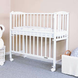 Patut din lemn bebe, 90x40 cm, Cu laterala culisanta, Cu roti, Certificat lemn FSC, Conform cu standardele de siguranta EN 716-1:2008, EN 716-2:2008, White, New Baby, Mateo