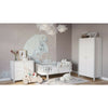 Patut din lemn junior, 160x80 cm, Cu bariera de protectie, Din lemn de fag, Gri, YappyKids, YappyEtude