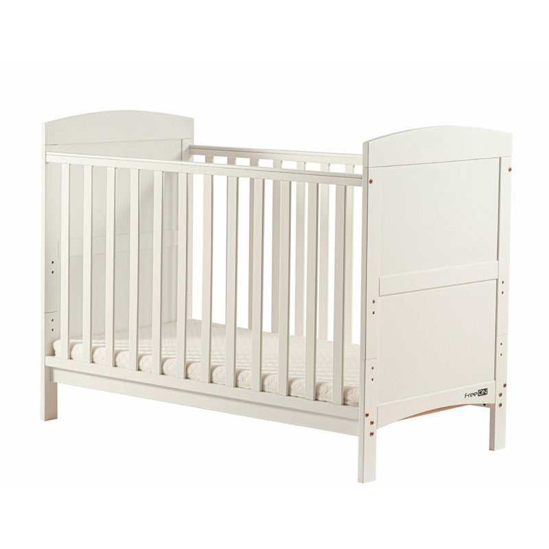 Patut din lemn bebe, 120x60 cm, Transformabil pentru bebe si junior, Din lemn de pin si mdf, Cu sina speciala pentru dentitie, Stabil si rezistent, White, FreeON, Lory - gogobaby.ro