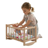 Patut din lemn pentru papusi, Baby Mix, Cu sistem de leganare, Cu saltea, pernuta si paturica, Owl