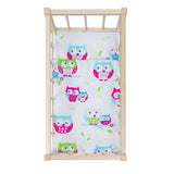Patut din lemn pentru papusi, Baby Mix, Cu sistem de leganare, Cu saltea, pernuta si paturica, Owl