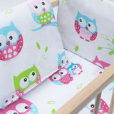 Patut din lemn pentru papusi, Baby Mix, Cu sistem de leganare, Cu saltea, pernuta si paturica, Owl