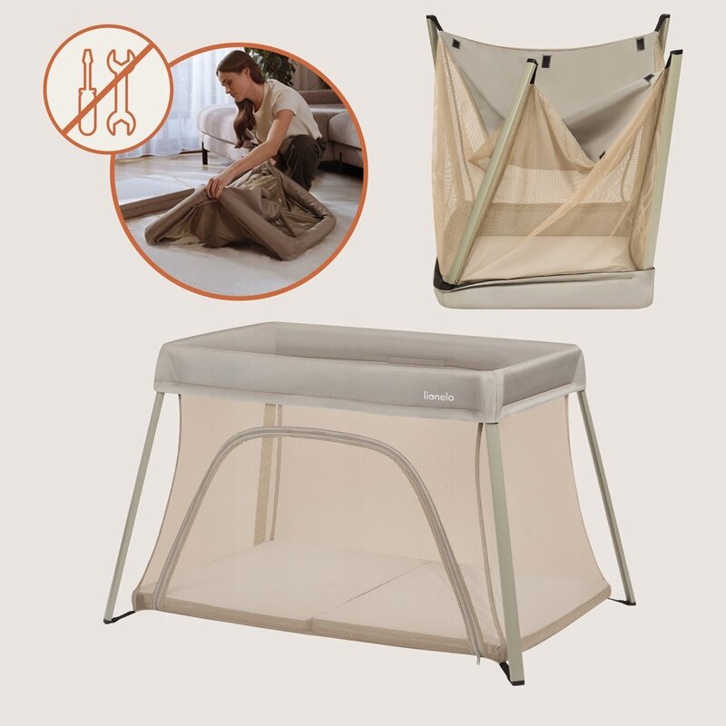 Patut multifunctional, Lionelo, Alice, 3 in 1, Material rezistent Oxford 300D, Cu iesire laterala, 0 luni+, 104×70×74 cm, Bej