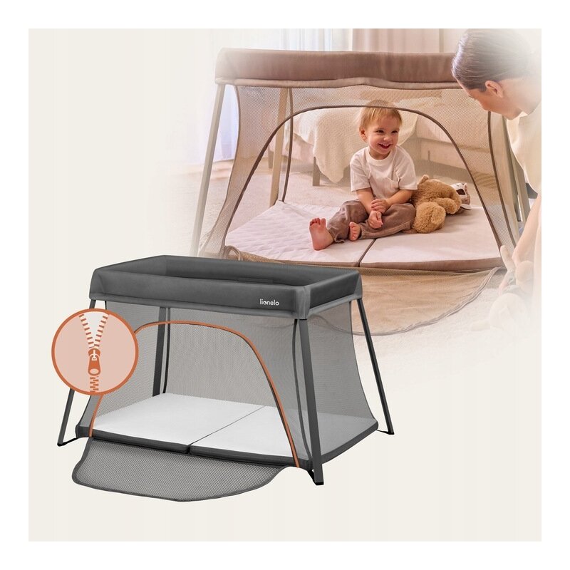 Patut multifunctional, Lionelo, Alice, 3 in 1, 2 trepte de inaltime pentru saltea, Pliabil, Material rezistent Oxford 300D, Cu iesire laterala, Geanta de transport, Pana 15 kg, 0 luni+, 104×70×74 cm, Gri - gogobaby.ro