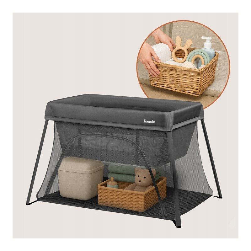 Patut multifunctional, Lionelo, Alice, 3 in 1, 2 trepte de inaltime pentru saltea, Pliabil, Material rezistent Oxford 300D, Cu iesire laterala, Geanta de transport, Pana 15 kg, 0 luni+, 104×70×74 cm, Gri - gogobaby.ro