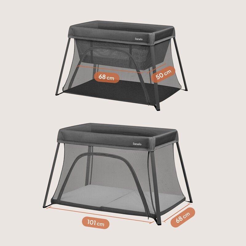 Patut multifunctional, Lionelo, Alice, 3 in 1, 2 trepte de inaltime pentru saltea, Pliabil, Material rezistent Oxford 300D, Cu iesire laterala, Geanta de transport, Pana 15 kg, 0 luni+, 104×70×74 cm, Gri - gogobaby.ro